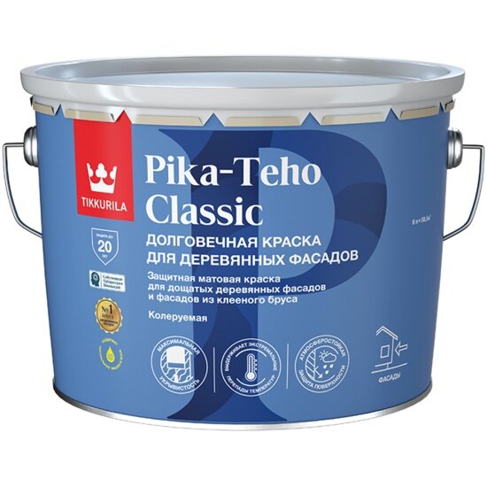 Краска для деревянных фасадов Tikkurila Pika-Teho Classic, матовая, база С, бесцветная, 9 л