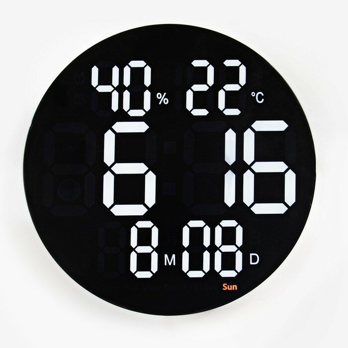 Часы электронные настенные: будильник, календарь, термометр, гигрометр, d-25 см,от сети - фотография № 1