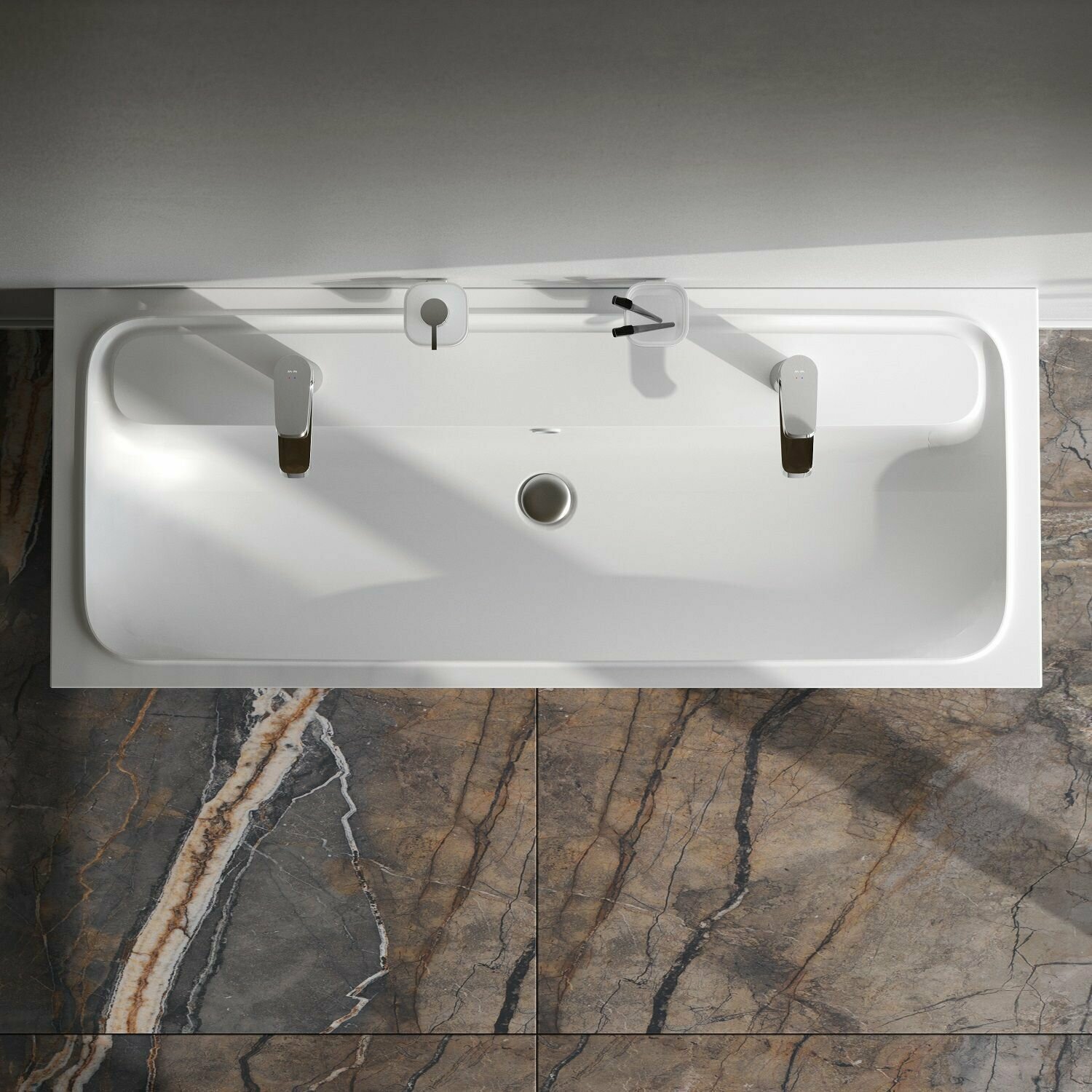 Раковина для ванной AM.PM Func M8FWPC1200WM 120 см, белый глянец, мебельная, встраиваемая, литьевой мрамор, для двух смесителей, Германия - фотография № 1