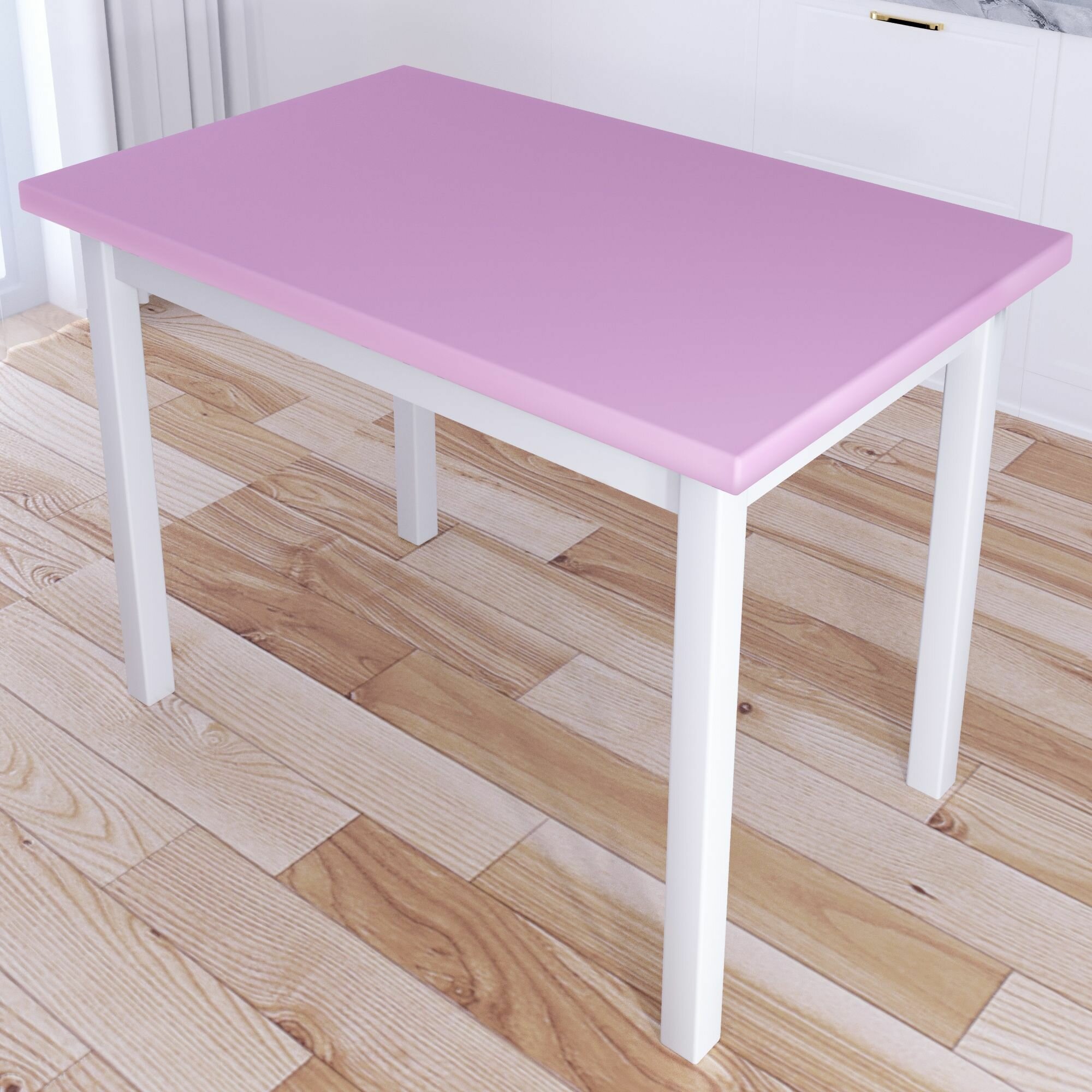 Стол кухонный Классика со столешницей розового цвета из массива сосны 40 мм и белыми ножками, 120х60х75 см - фотография № 1