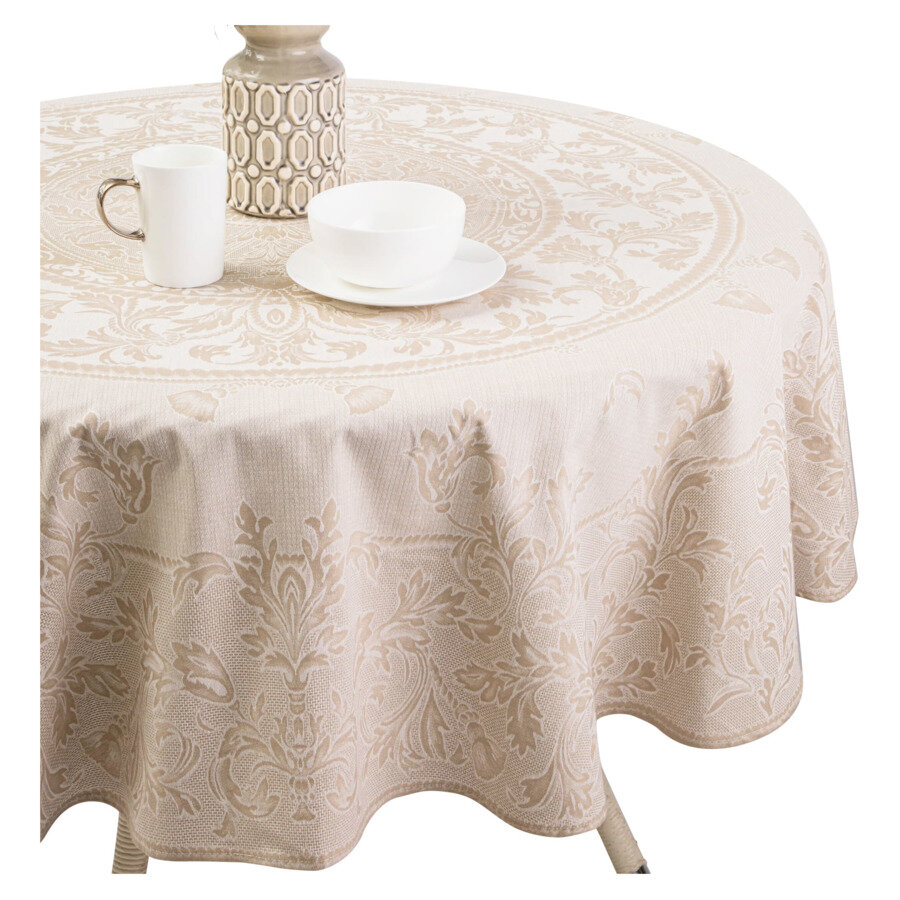 фото Скатерть круглая Яковлевский Жаккард Овальная d183 см, хлопок, бежевый