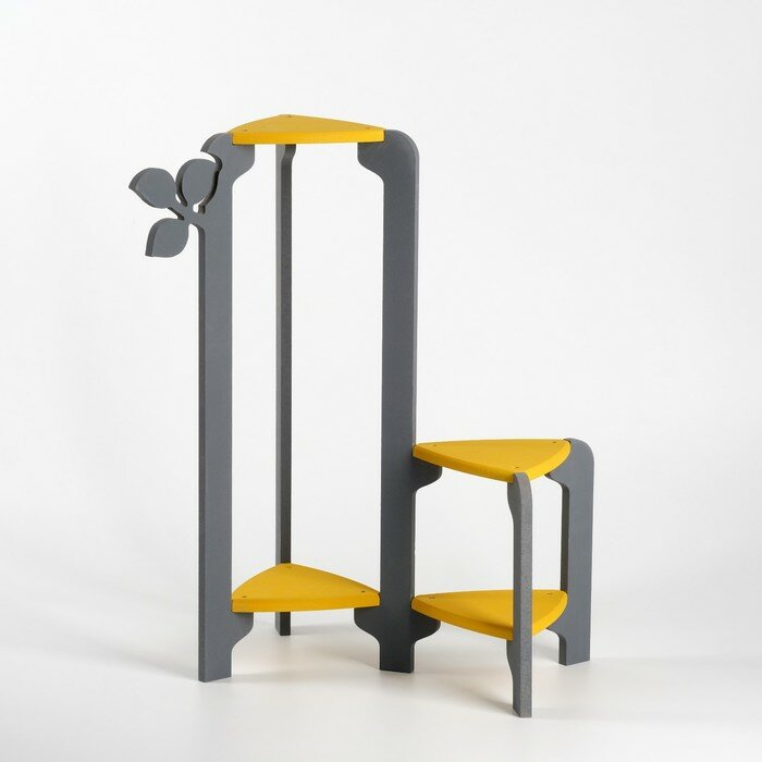 фото Стойка-полка для цветов треугольная Флора (2 места) Серо-желтый