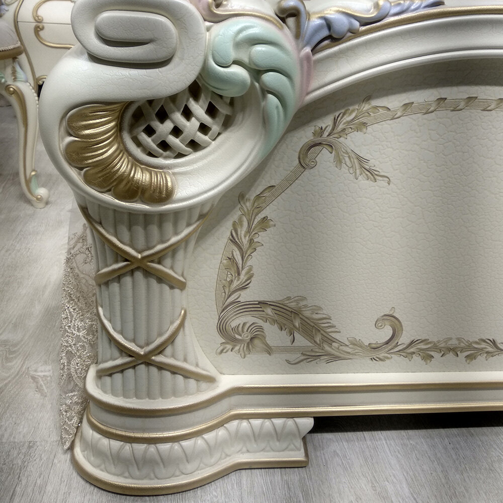 Спальный гарнитур Мэри Людовик слоновая кость кракелюр (кровать 180х200, шкаф 6дв, тумбочки 2шт, кроватное основание, туалетный стол, зеркало) - фотография № 15