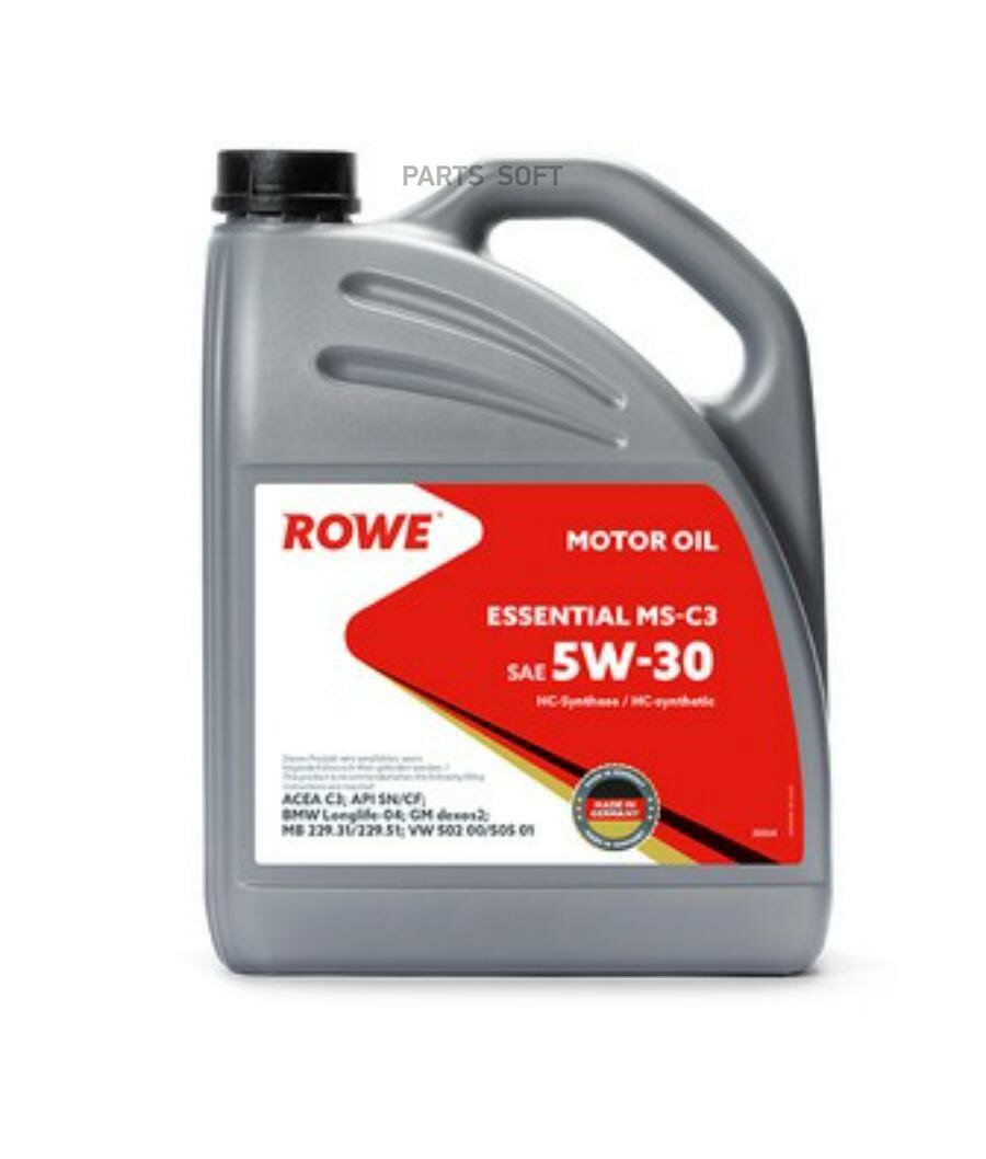 ROWE 20364-595-2A ROWE ESSENTIAL SAE 5W-30 MS-C3 (5л.) ACEA C3 API SN/CF GM dexos2 VW 502 00/505 01 MB 229.31/229.51