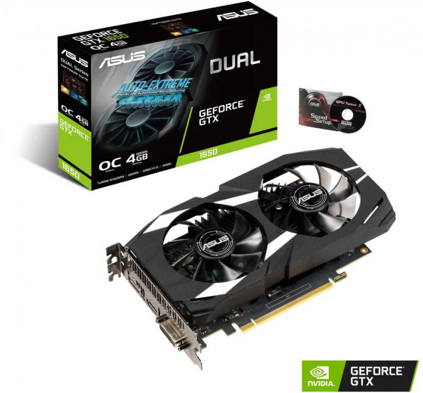 Видеокарта Asus PCI-E DUAL-GTX1650-O4G NVIDIA GeForce GTX 1650 4096Mb 128 GDDR5 1485/8002 DVIx1 HDMIx1 DPx1 HDCP Ret