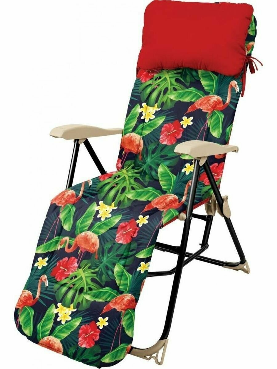 Кресло шезлонг с подставкой для ног для дачи, складное с подлокотниками, подножкой и съемным подголовником, 8 положений спинки, стул пляжный - фотография № 2