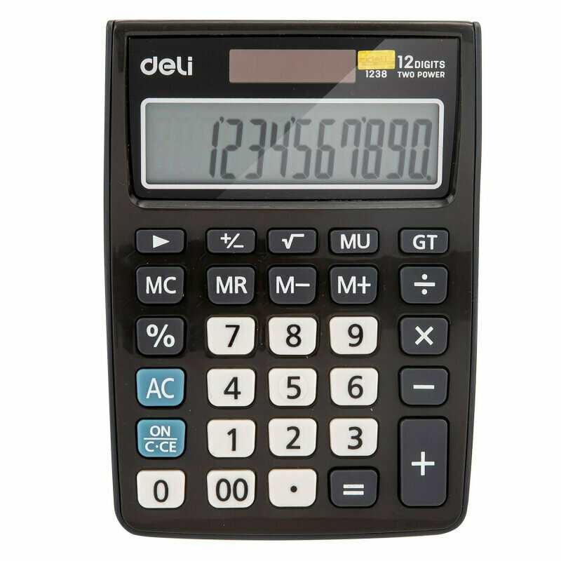 Калькулятор настольный полноразмерный Deli E1238 12-разрядный черный, 1407147
