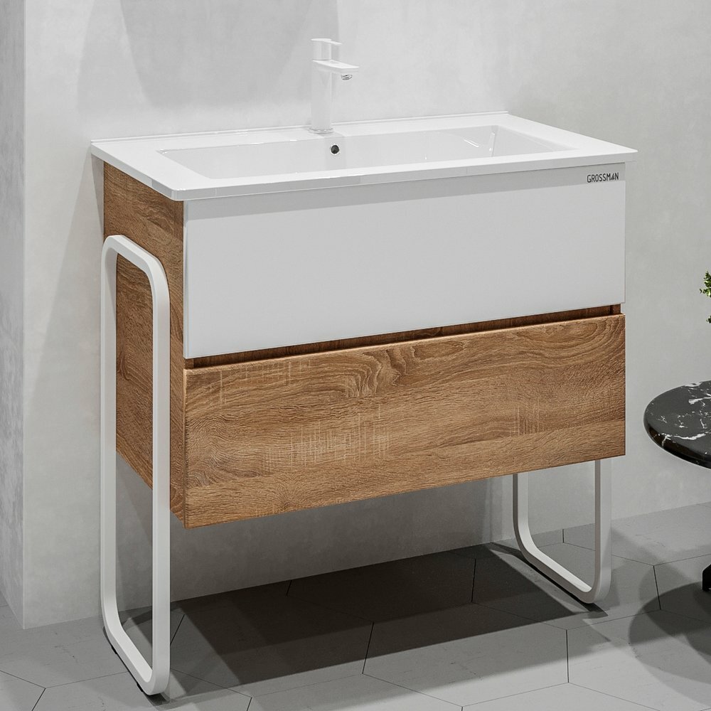 фото Тумба для комплекта Grossman Солис 85 дуб сонома, белая