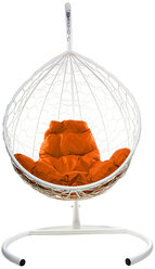 Подвесное кресло из ротанга "Капля" белое с оранжевой подушкой M-Group