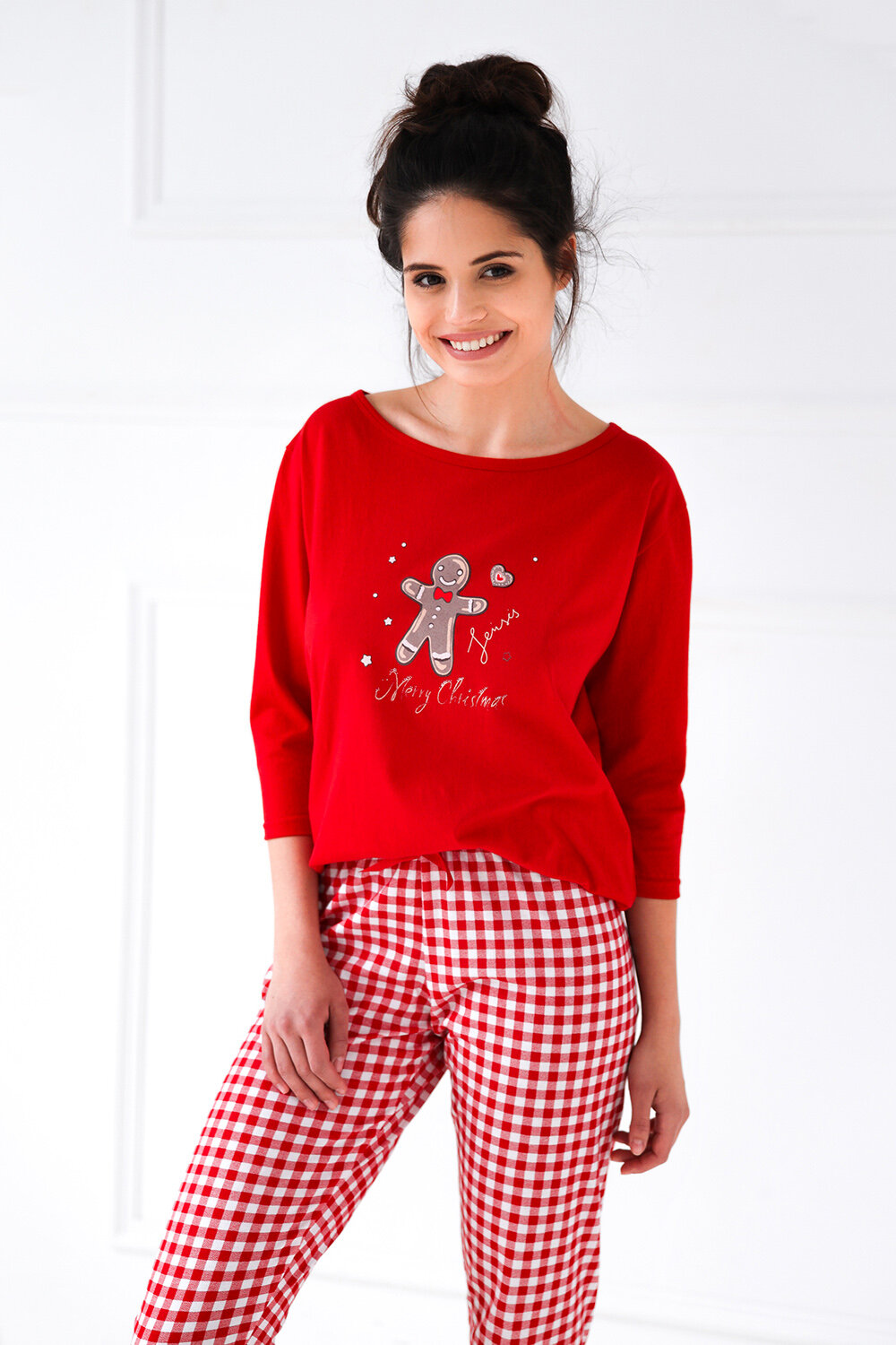 Пижама женская SENSIS Christmas Cookie, лонгслив и брюки, красный (Размер: M) - фотография № 5