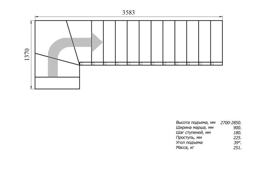 Модульная лестница Фаворит 180 (h 2700-2850, Серый, Сосна, Нержавеющая сталь) - фотография № 3