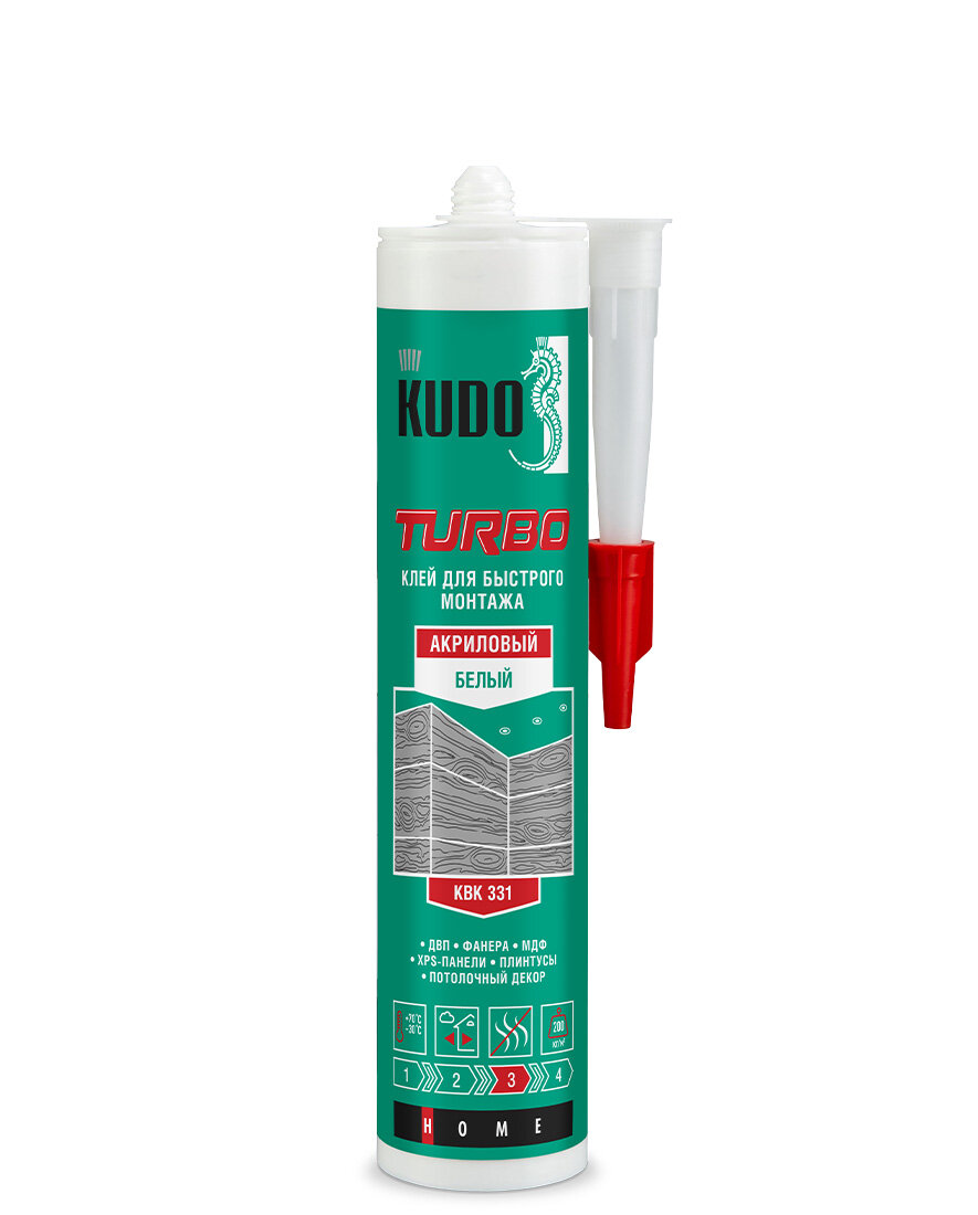 фото Клей KUDO HOME "Turbo" для быстрого монтажа, на акриловой основе, белый, 280 мл