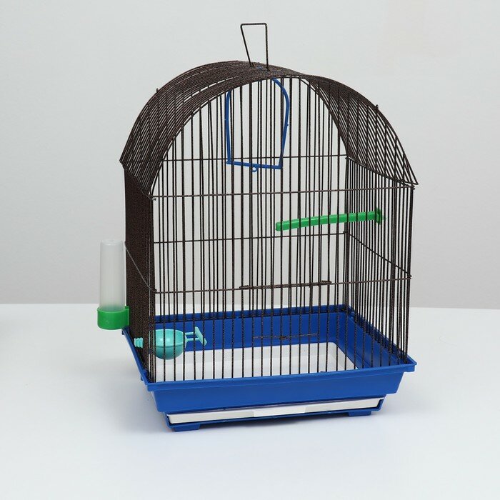 Клетка для птиц большая, полукруглая, с наполнением, 35 х 28 х 45 см, синий - фотография № 1