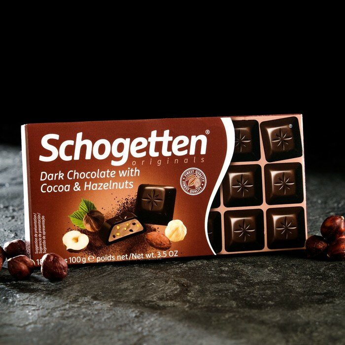 Шоколад темный Schogetten Dark Chocolate with Cocoa & Hazelnuts 100 г - фотография № 1