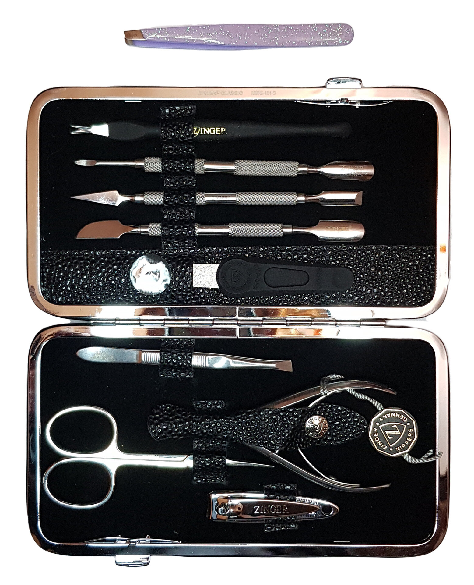Маникюрный набор Premium-качества Zinger MSFC-101-3 S, черный, 9 предметов + пинцет