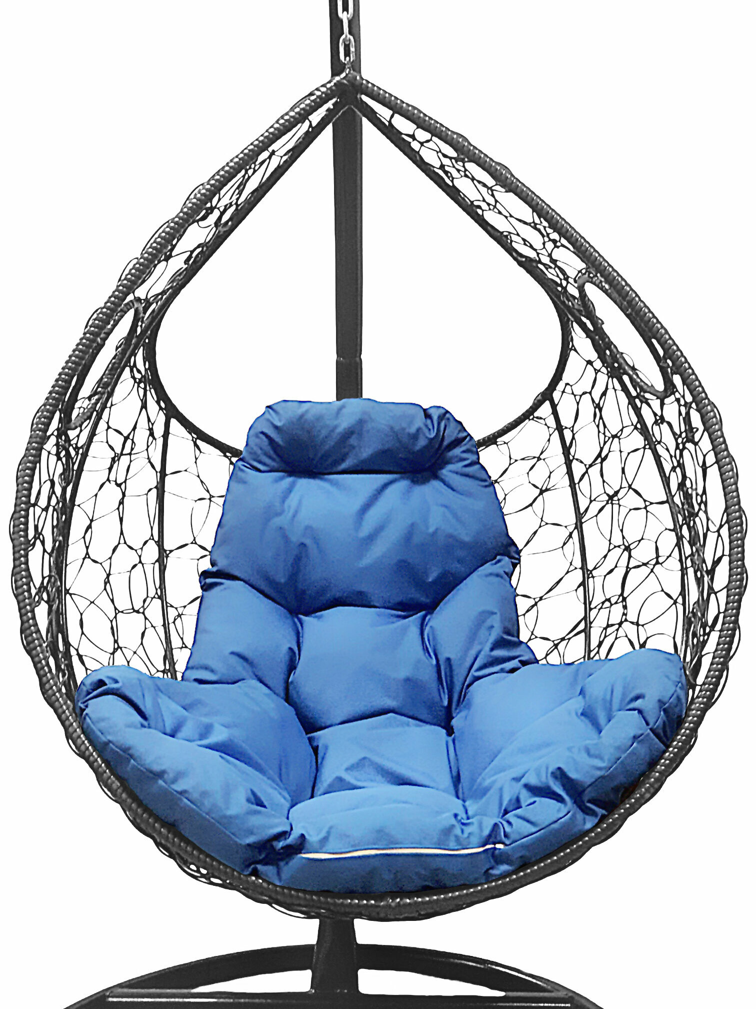 Подвесное кресло ротанг серое, синяя подушка - фотография № 3