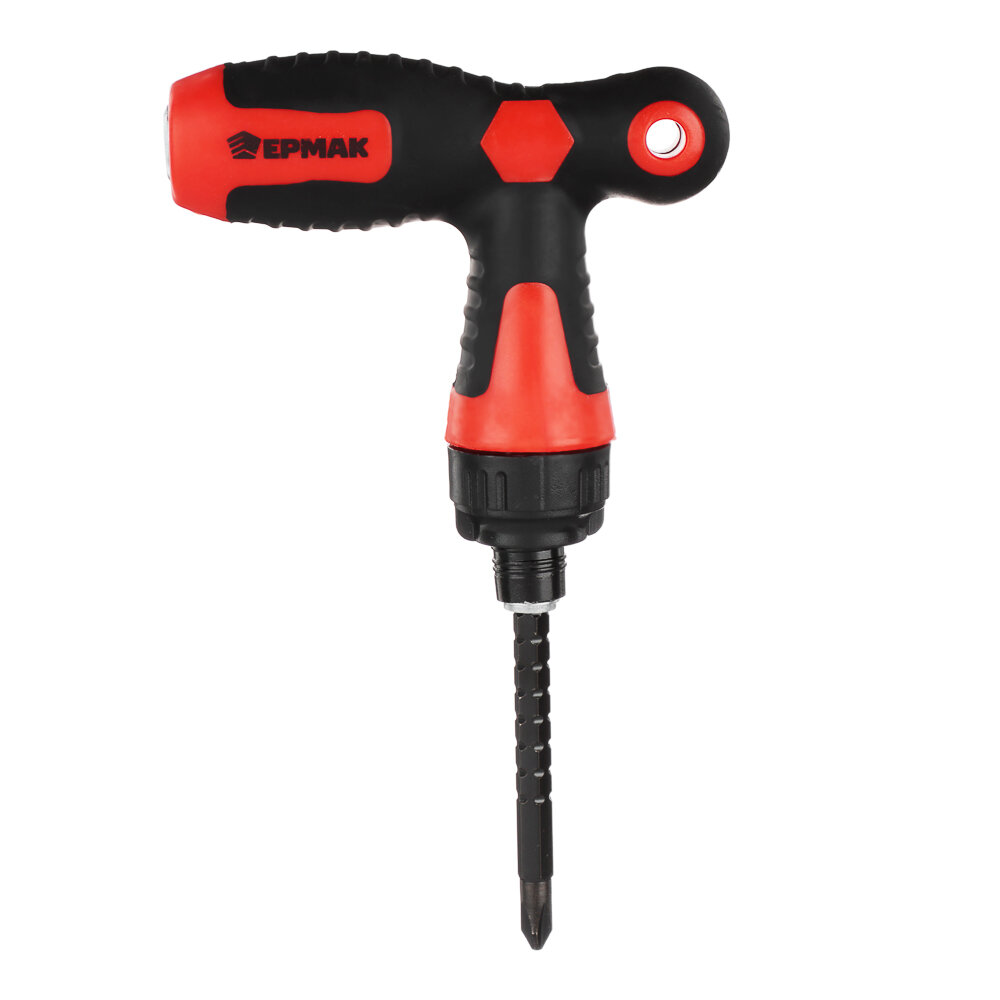 фото Ермак Отвертка телескопическая двусторонняя, Т-образная 2х-комп. рукоятка, с трещоткой, 12 штук