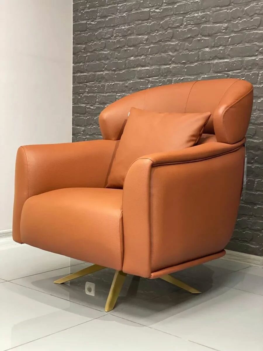 Кресло Carbon/металл, массив, искусственная кожа/коричневый, золотой/80x88x92 см - фотография № 8