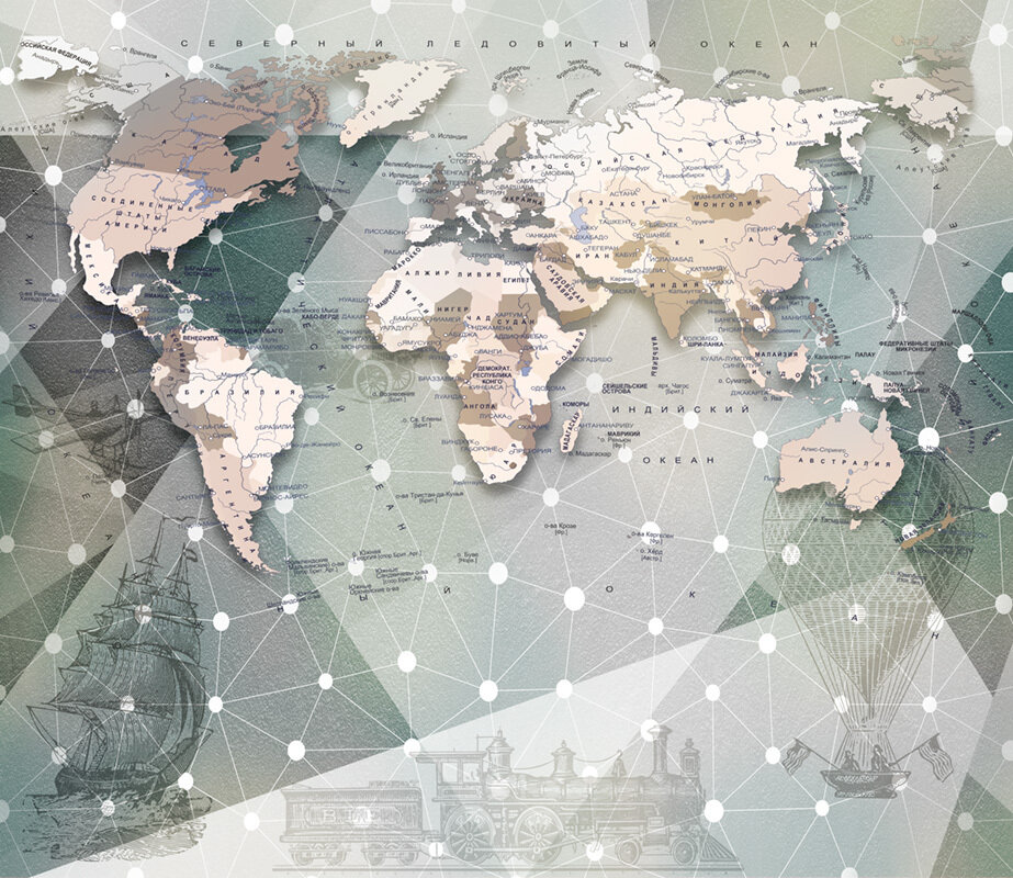 Моющиеся виниловые фотообои GrandPiK Карта мира. Страны. Океаны. Острова 300х260 см