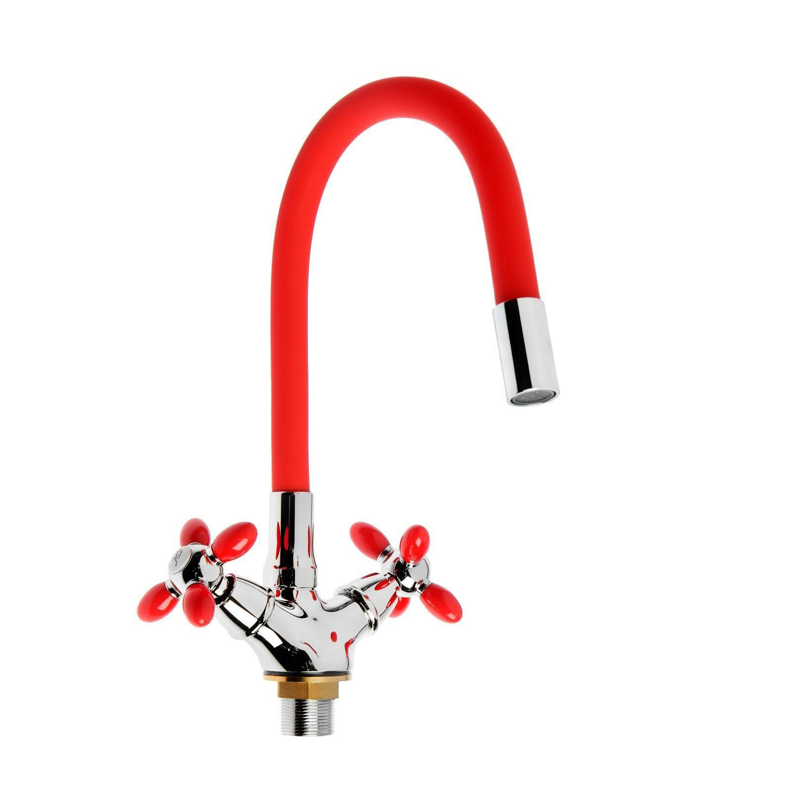 фото Смеситель для кухни A4882N-1, двухвентильный, с гибким изливом, красный