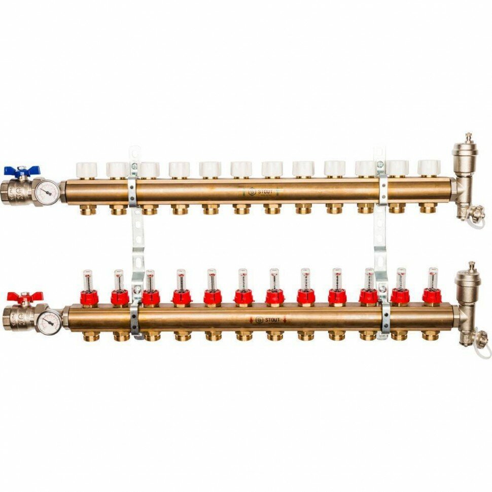 Коллектор с расходомерами для теплого пола 12 вых. Stout