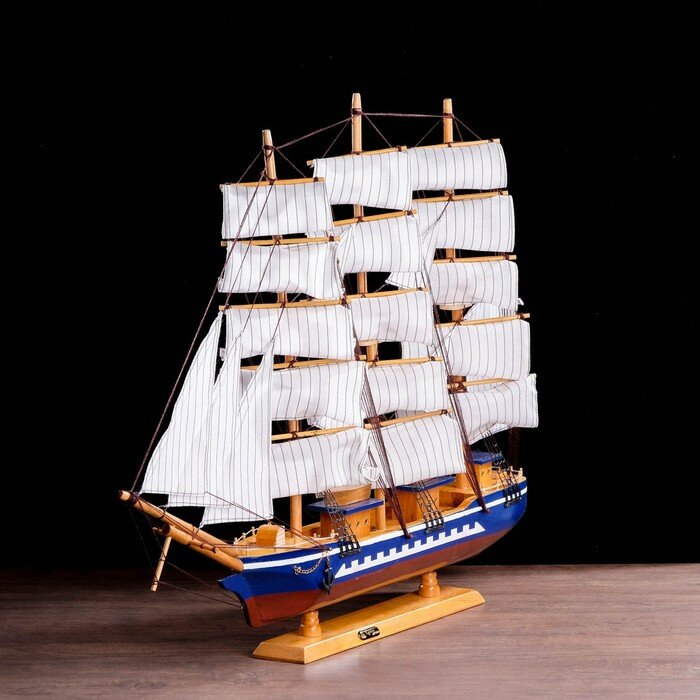 Корабль сувенирный большой «Орфей», борта синие, паруса белые, 11×80×71 см - фотография № 9