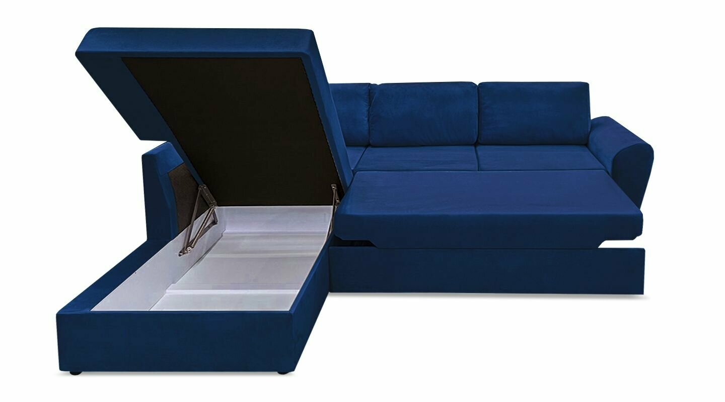 Диван кровать угловой раскладной Орхус, 240x221х71 см, механизм дельфин, НПБ, темно-синий велюр, левый - фотография № 3