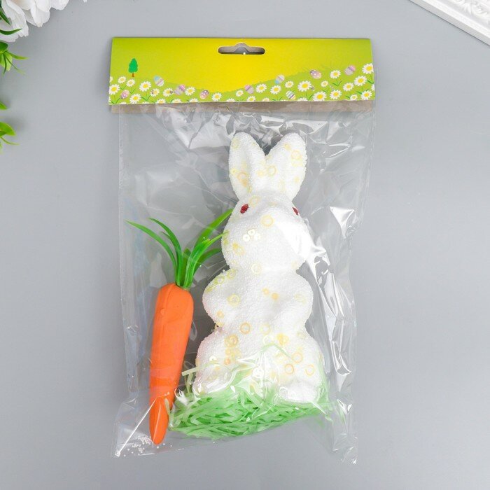 Декор "Кролик в посыпке с морковкой и травкой" набор 15 см - фотография № 4