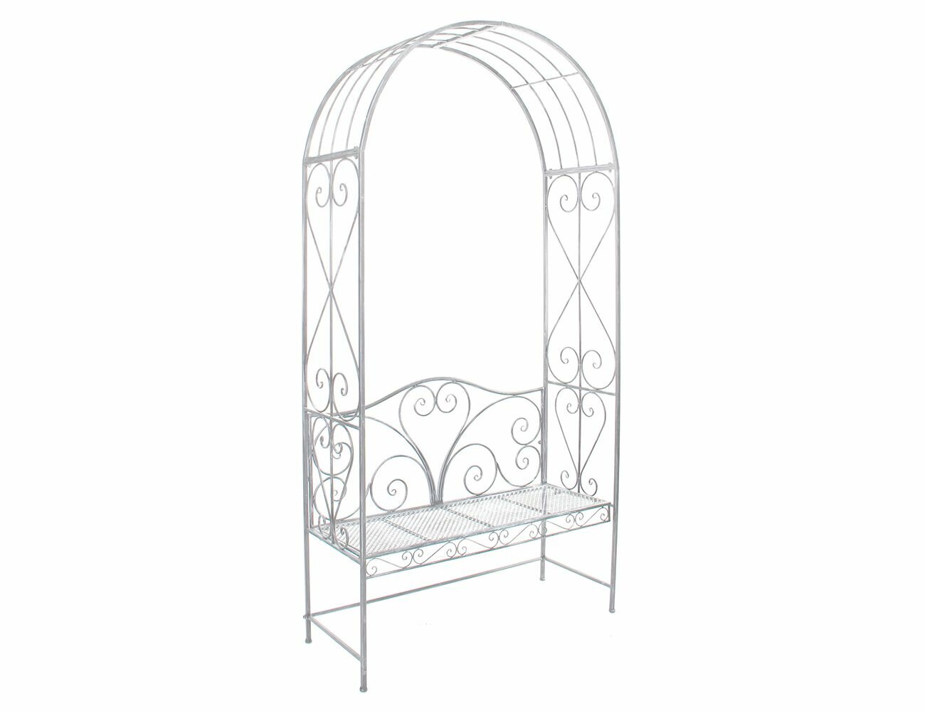 Садовая скамейка с аркой для растений ажурный прованс, металлическая, белая, 116х230 см, Edelman 1042293