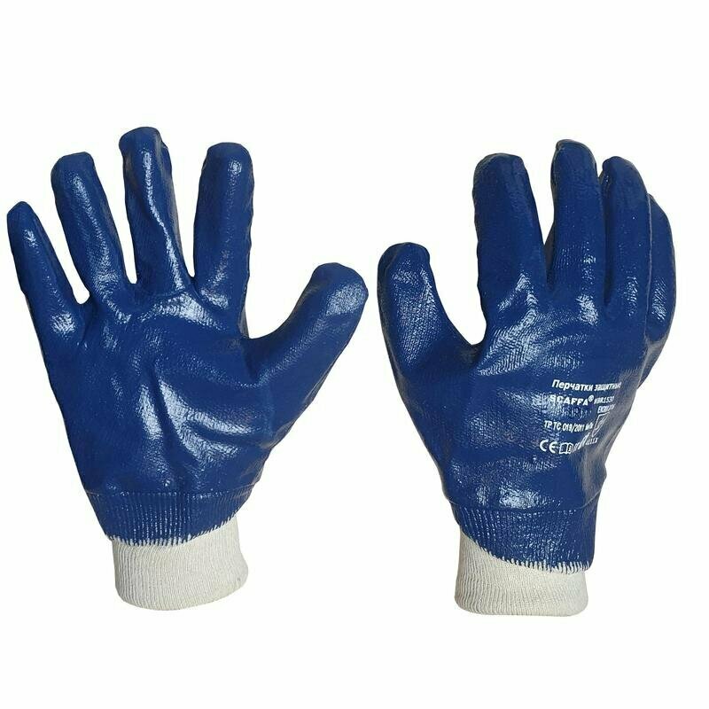 Перчатки защитные Scaffa NBR1530 хлопковые с нитрильным покрытием синие размер 9 L, 1524689 - фотография № 1