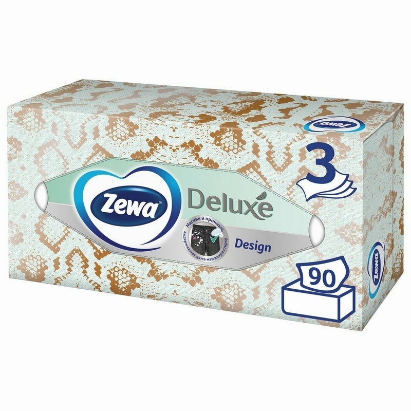 Салфетки косметические 90 штук в картонном боксе, 3-слойные, ZEWA Deluxe Design, 28420 - фотография № 3