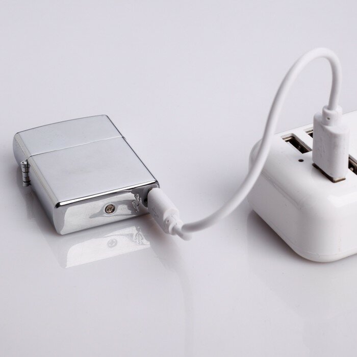 Зажигалка электронная, дуговая, USB, 5.6 х 3.8 х 1.3 см, хром, упаковка микс - фотография № 4