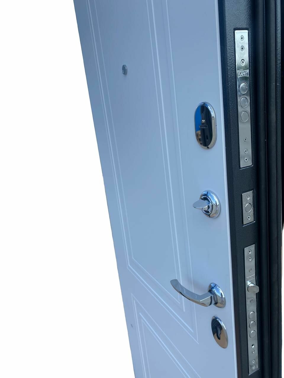 Дверь входная 9 см Серебро велюр белый софт 960*2050 правая - фотография № 4