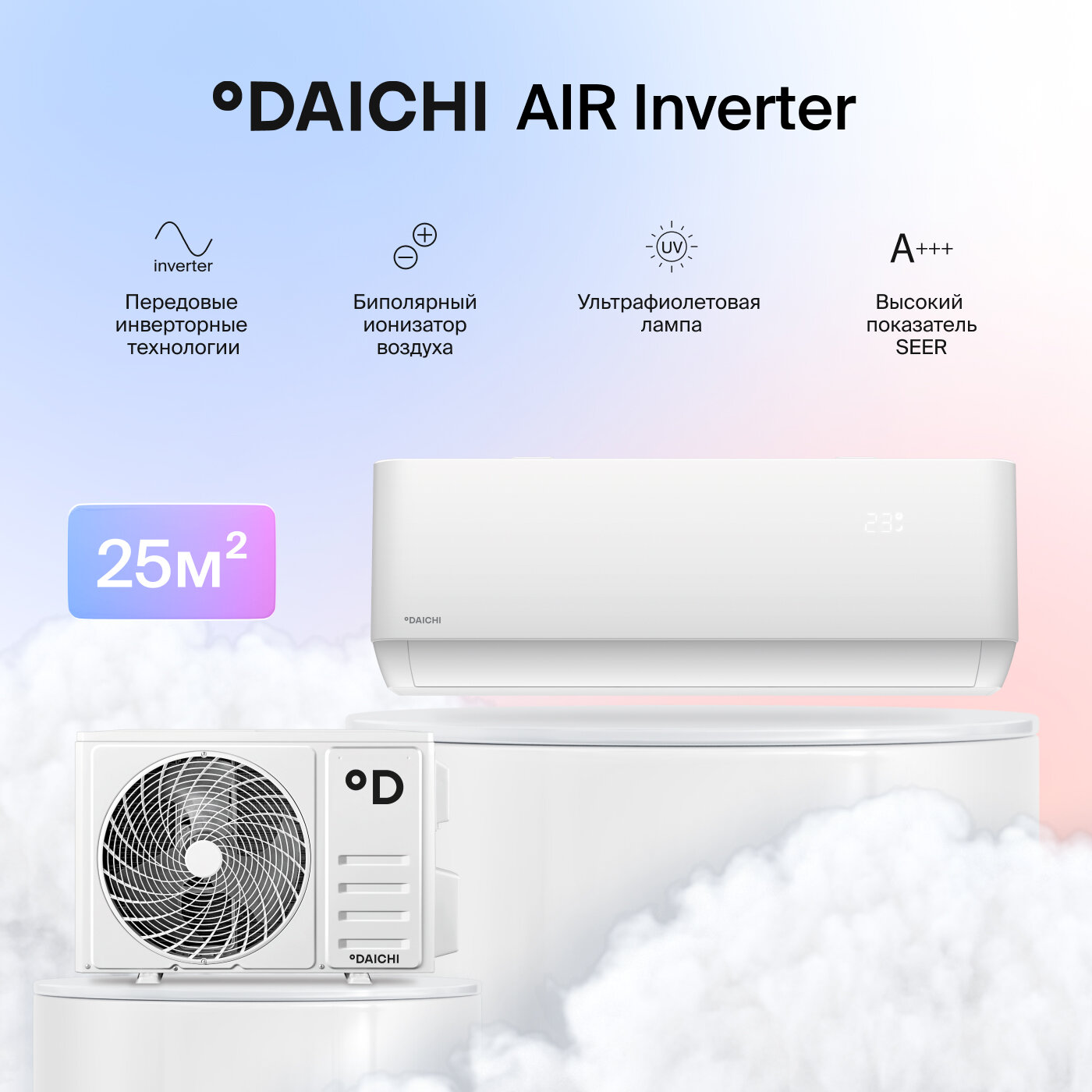Инверторный кондиционер настенный сплит-система Daichi AIR Inverter AIR25AVQS1R/AIR25FVS1R