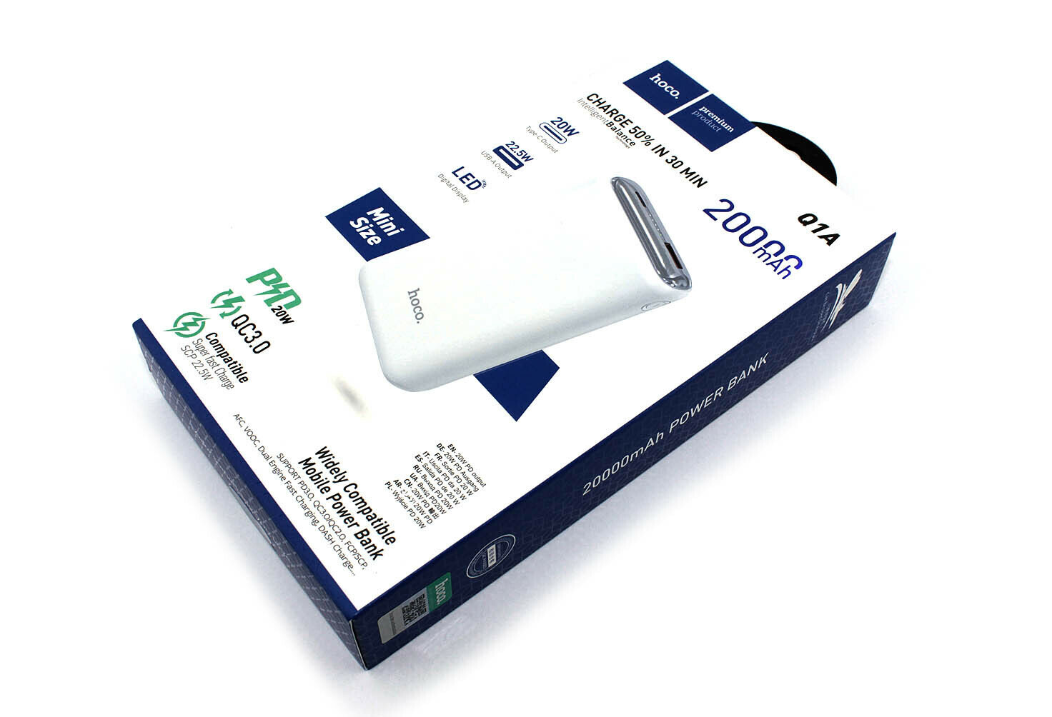 Внешний аккумулятор Powerbank HOCO Q1A Kraft QC3.0, PD20, USB-A 22.5W, 20000mAh, белый