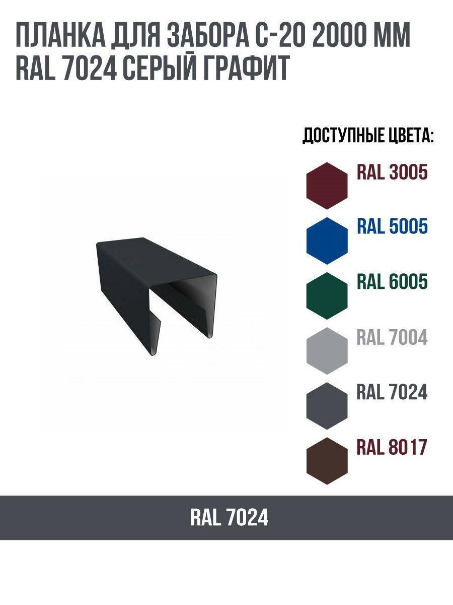 Планка для забора С-20 2000мм RAL 7024 Серый графит(упк.10 шт)