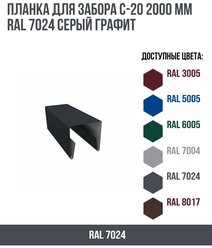 Планка для забора С-20 2000мм RAL 7024 Серый графит(упк.10 шт)