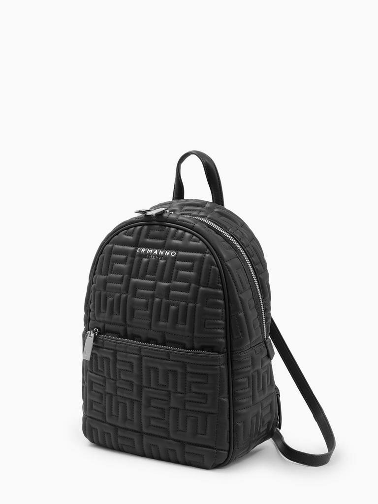 Рюкзак с рельефным брендовым узором от ERMANNO FIRENZE в чёрном цвете