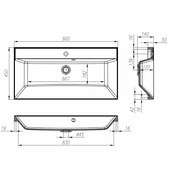 Раковина из искусственного мрамора BelBagno BB800/450-LV-ART-AST-NERO 800х450х140 Полувстраиваемая/подвесная, цвет матовый черный - фотография № 2