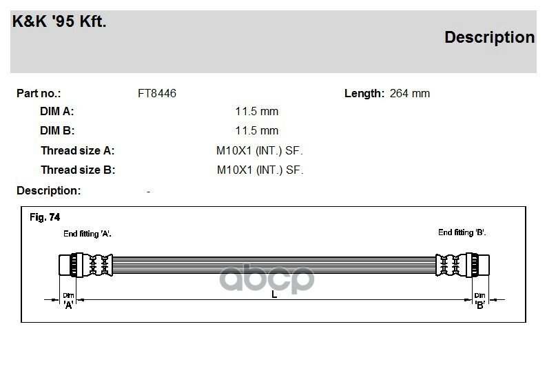 Шланг Тормозной Задн Renault: Clio 91-98 K&K арт. FT8446