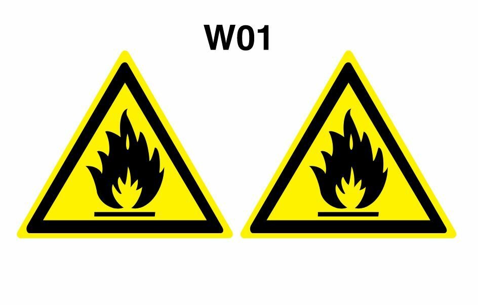 Предупреждающие знаки W01 Пожароопасно. Легковоспламеняющиеся вещества ГОСТ 12.4.026-2015 200мм 2шт