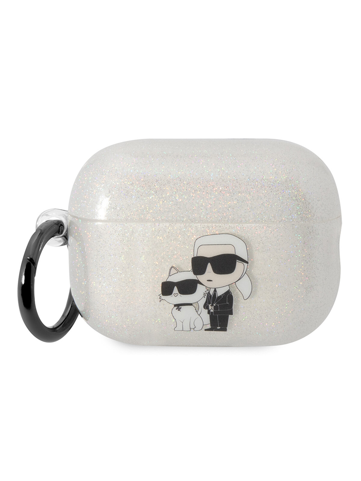 Lagerfeld для Airpods Pro 2 чехол TPU Glitters with ring NFT Karl & Choupette Transparent