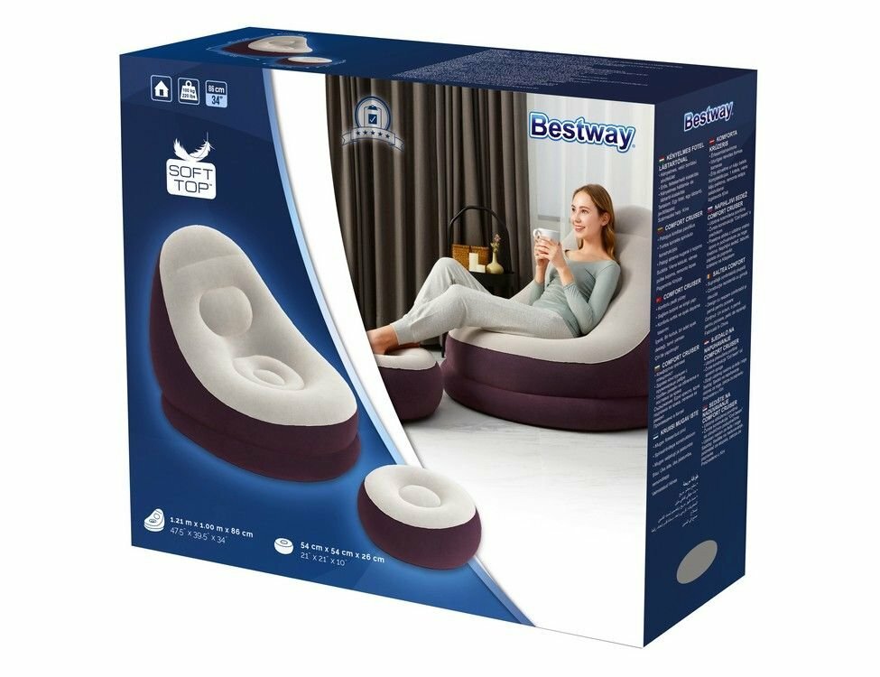 Надувное кресло Comfort Cruiser Inflate-A-Chair, бордовый, 121х100х86 см, с пуфиком 54х54х26 см, BestWay - фотография № 7