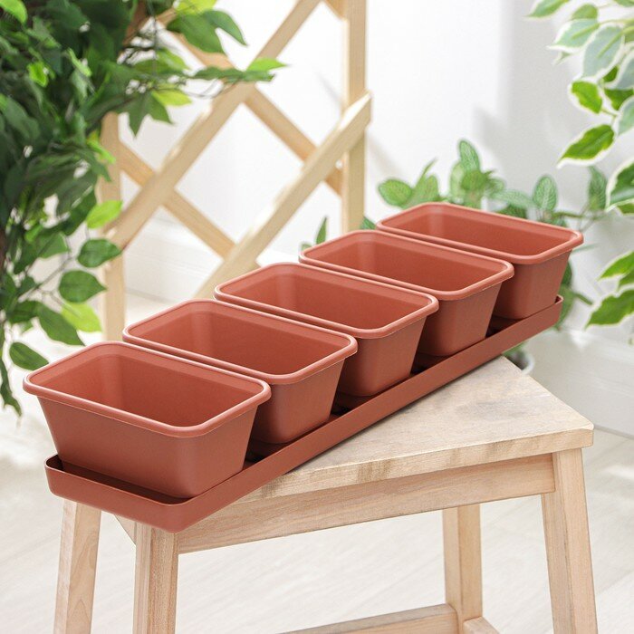 фото Набор горшков для цветов с поддоном Darel plastic, 750 мл, 53 см, 5 шт, цвет терракотовый
