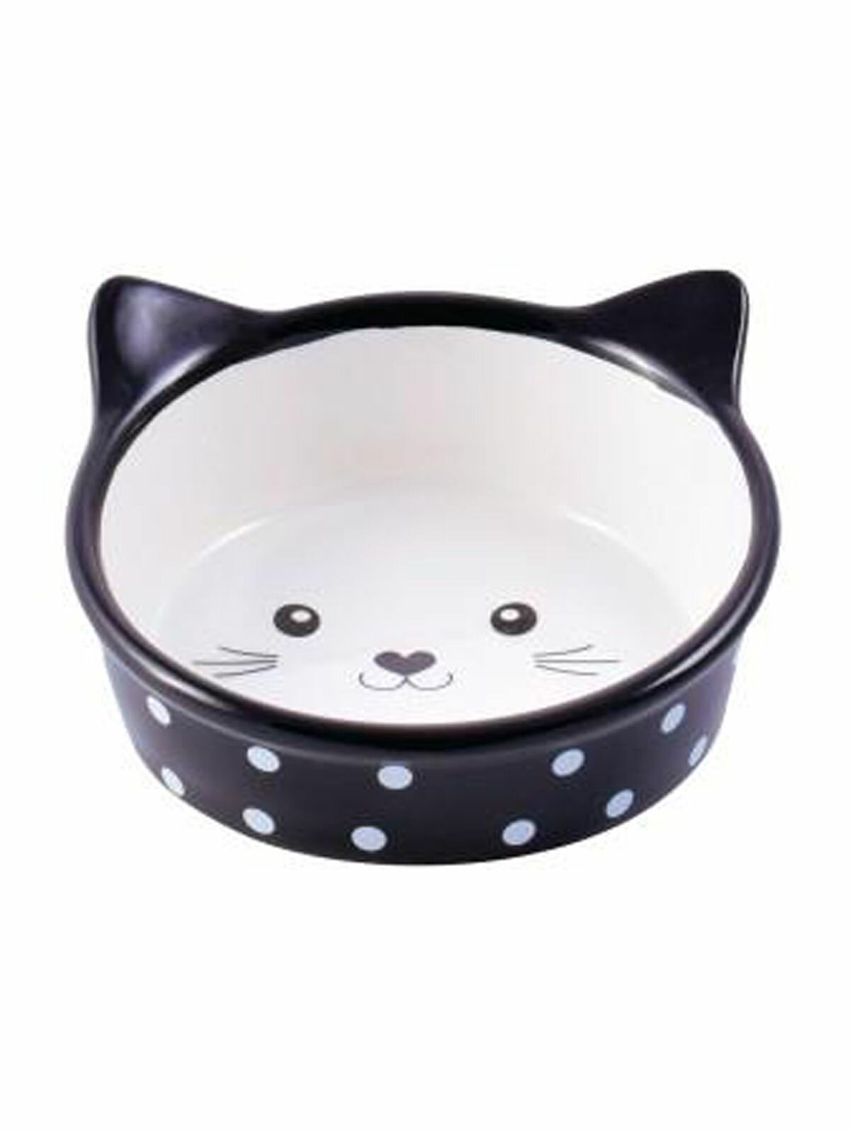 Миска Mr.Kranch керамическая для кошек Мордочка кошки 250 мл черная в горошек VLT-MKR211178