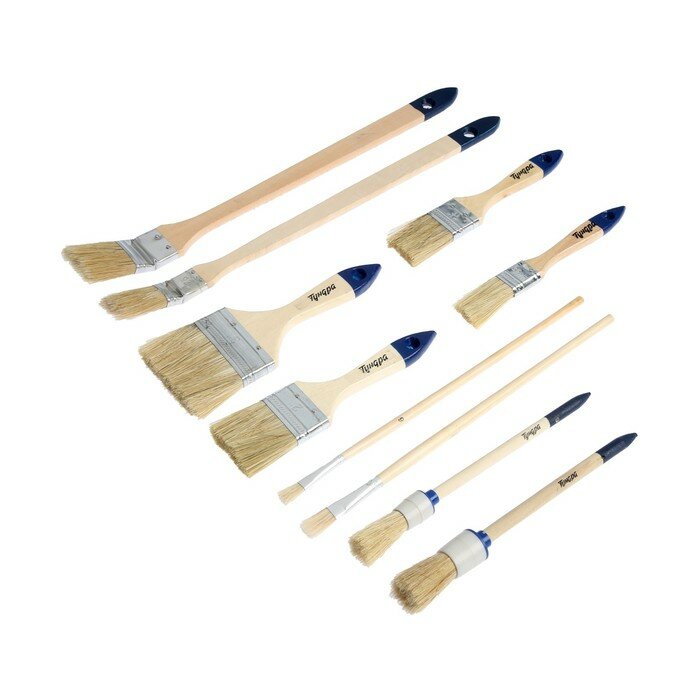 фото Набор кистей тундра, плоские, круглые, радиаторные, для масляной краски, 10 шт.