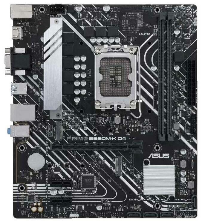 ASUS Материнская плата Socket1700 ASUS PRIME B660M-K D4 (iB660, 2xDDR4, M.2, SATA III, RAID, PCI-E, D-Sub, HDMI, 1Гбит LAN, USB3.2, mATX) (ret)