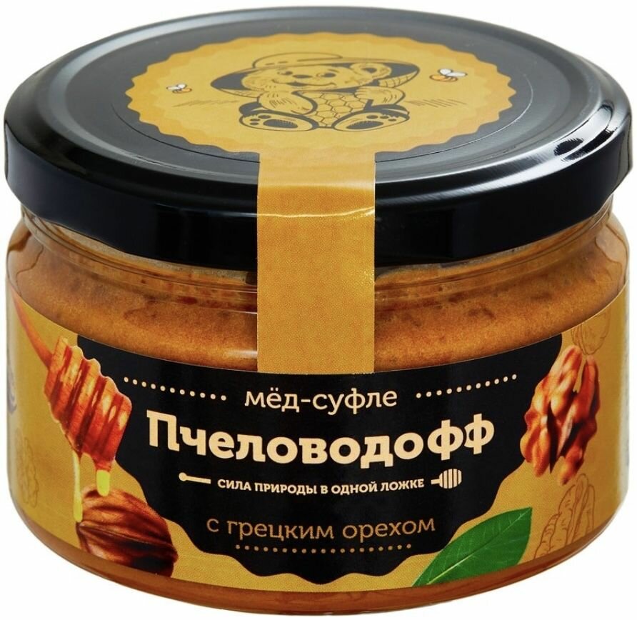 Мед-суфле с грецким орехом Пчеловодофф 250г - фотография № 1