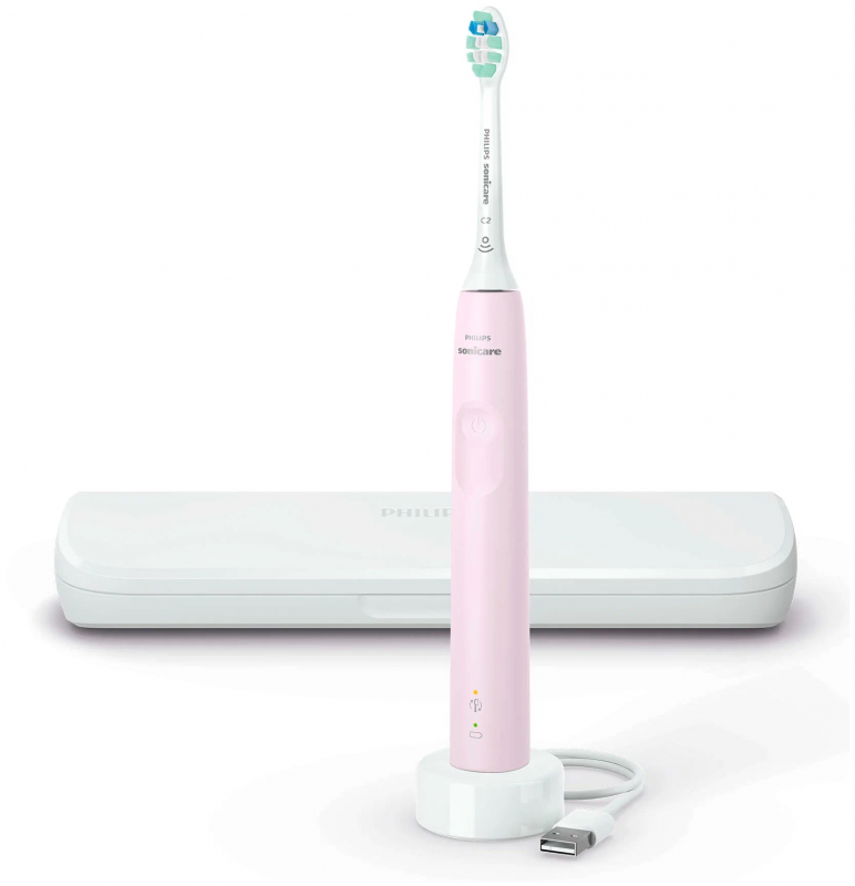 Звуковая зубная щетка Philips HX3673/11 White/Pink с дорожным футляром, розовый