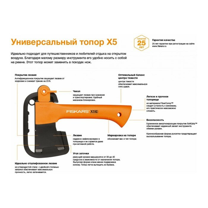 FISKARS Топор, 26,2 × 17,2 см, в сборе, стеклокомпозитный, «FISKARS» - фотография № 3